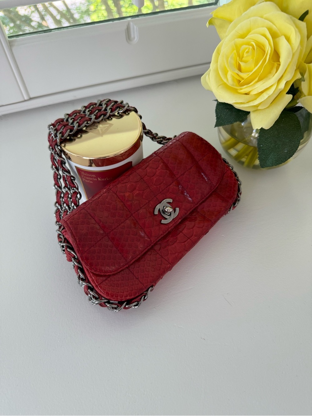 CHANEL Red Quilted Chain-Handle Mini Shoulder Bag